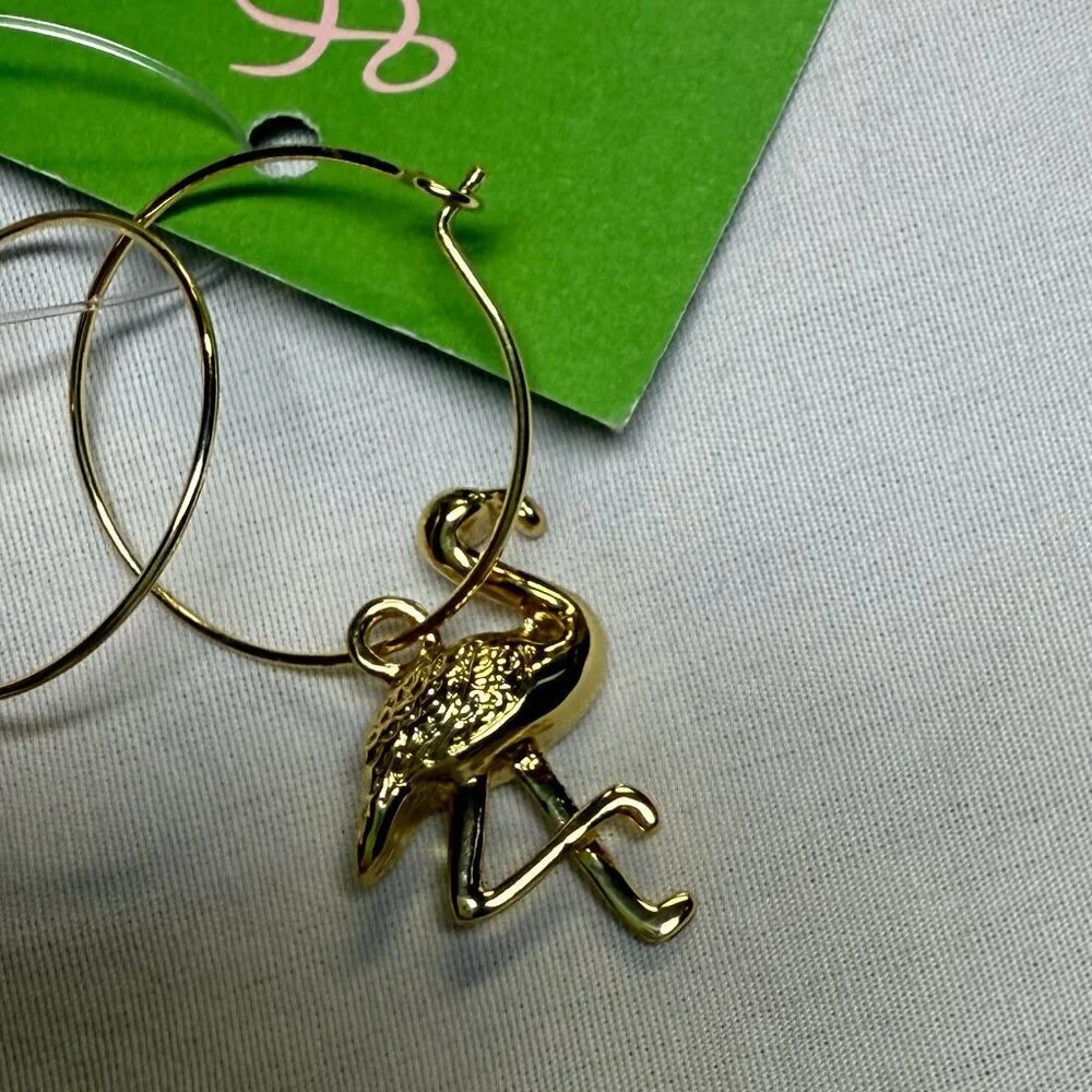 Lilly Pulitzer Gold Beverage‎ Charms Set of 4 Flamingo Palm Fish Pineapple NWT